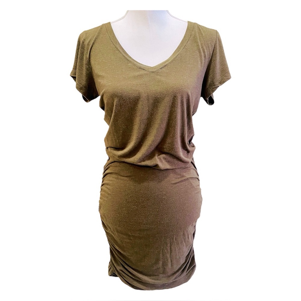 PrAna Olive Green-Brown V-Neck T-Shirt Dress Small